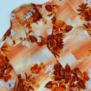 Hukilau Fashions Mens Hawaiian Shirt Aloha Tropical Floral Orange Short Sleeve L